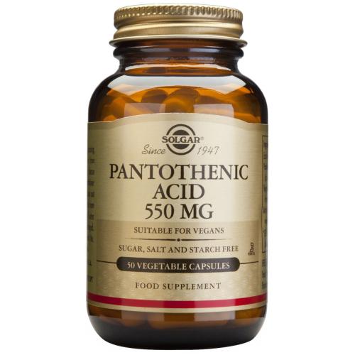 Solgar Pantothenic Acid 550mg Συμπλήρωμα Διατροφής που Συμβάλει στην Μείωση του Άγχους, των Αλλεργιών & των Στομαχικών Διαταραχών tabs - 550mg/50 caps